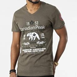 Le moins cher 👍 Tee Shirt Col V Jontario Vert Kaki de Classic Series 👍 -HautStyle Boutique canadian peak 309398 JONTARIO KAKI 20220322T150509 03