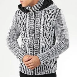 Promo 😍 Gilet Zippé Capuche 1016 Blanc Noir de Classic Series ⌛