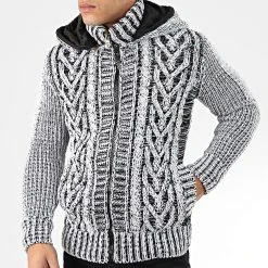 Promo 😍 Gilet Zippé Capuche 1016 Blanc Noir de Classic Series ⌛ -HautStyle Boutique classic series 204566 1016 BLACK GREY 20191122T112609 03