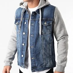 Vente flash 🌟 Veste Jean Capuche AF-1945 Bleu Denim Gris Chiné de Classic Series 👏 -HautStyle Boutique classic series 233016 AF 1945 BLUE GREY TPDT 20210226T134156 03