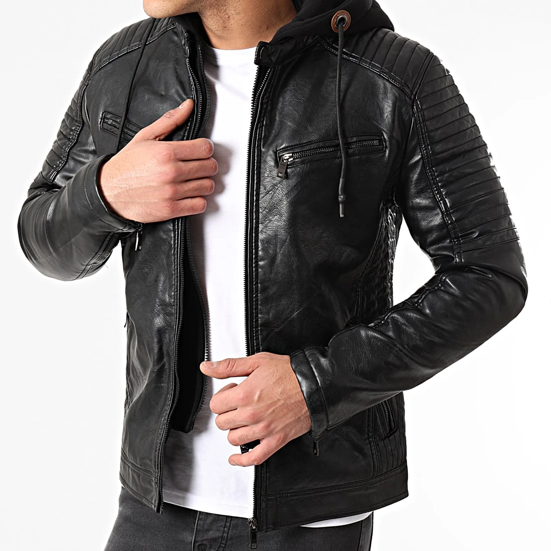Nouveau 🔔 Veste Biker A Capuche LP5538 Noir de Classic Series 🛒 3 Nouveau 🔔 Veste Biker A Capuche LP5538 Noir de Classic Series 🛒