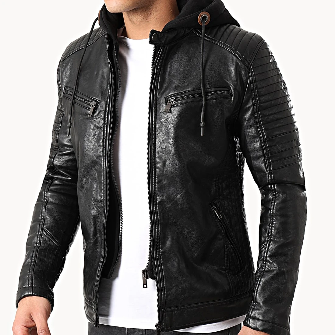 Nouveau 🔔 Veste Biker A Capuche LP5538 Noir de Classic Series 🛒 5 Nouveau 🔔 Veste Biker A Capuche LP5538 Noir de Classic Series 🛒 – Image 3