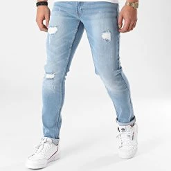 Nouveau đ Jean Slim Mr Red Destroy Bleu Wash de Classic Series đ