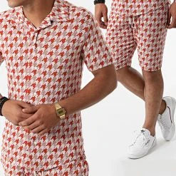 Bon marché ⌛ Ensemble Chemise Manches Courtes Short G21-155T Orange Blanc de Classic Series 👏