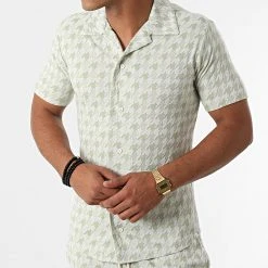 Grosses soldes 😀 Ensemble Chemise Manches Courtes Short G21-155T Blanc Vert Clair de Classic Series 🤩 -HautStyle Boutique classic series 272814 G21 155T YESIL 20210712T162304 02