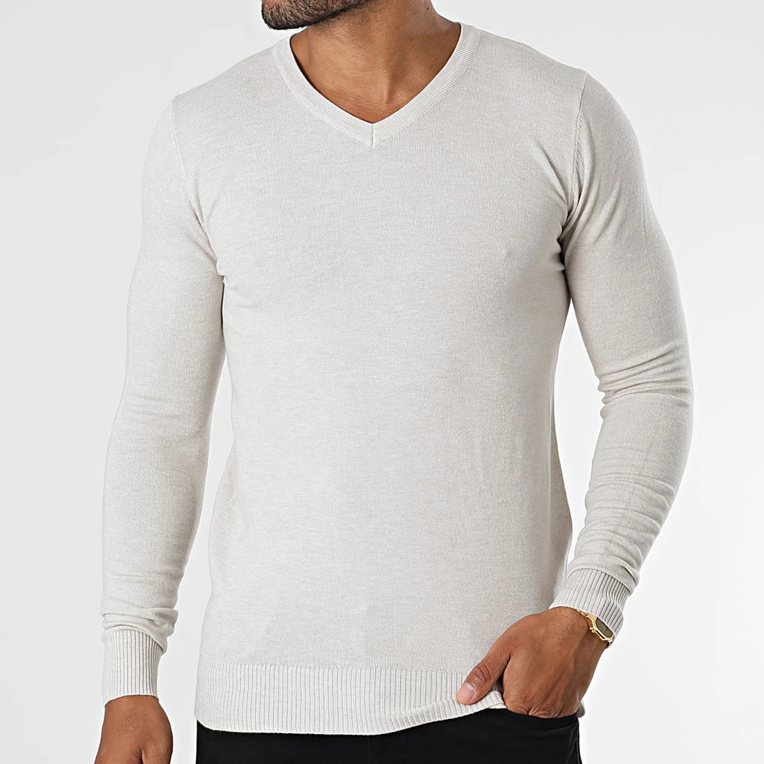 Offres 😀 Pull Col V 662 Beige de Classic Series 🛒 5 Offres 😀 Pull Col V 662 Beige de Classic Series 🛒 – Image 3