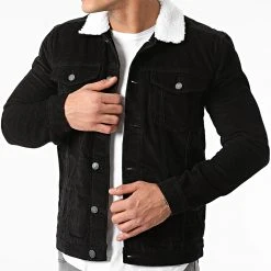 Remise 🤩 Veste Velours Col Mouton Corduroy Teddy Noir de Classic Series 🔥