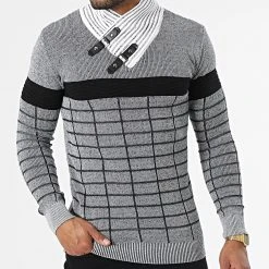 Bon marché ✔️ Pull Col Amplified 2124 Noir Blanc de Classic Series 👍 -HautStyle Boutique classic series 287849 I 2124 LIGHT GREY 20211011T160005 03