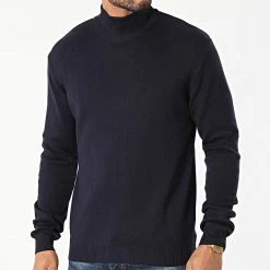 Remise 🤩 Pull Col Roulé 7095 Bleu Marine de Classic Series ⭐