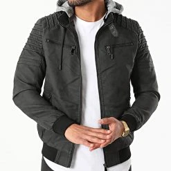 Promo 👏 Veste Zippée Capuche 9682-A Noir Gris Chiné de Classic Series 👍 -HautStyle Boutique classic series 290087 9682 A BLACK 20211028T163557 03