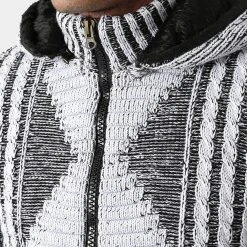 Budget ❤️ Gilet Zippé Capuche 1021 Blanc Noir Chiné de Classic Series ✔️ -HautStyle Boutique classic series 291231 1021 WHITE BLACK 20211111T160746 02