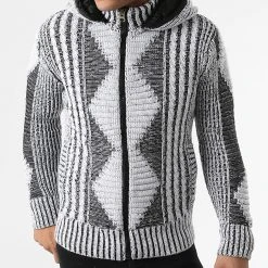 Budget ❤️ Gilet Zippé Capuche 1021 Blanc Noir Chiné de Classic Series ✔️ -HautStyle Boutique classic series 291231 1021 WHITE BLACK 20211111T160747 03