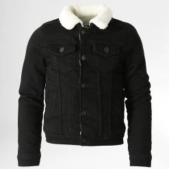 Promo ✨ Veste Jean Col Mouton Enfant K-591 Noir de Classic Series ⭐