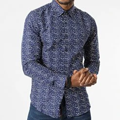 Bon marché 🌟 Chemise A Manches Longues Slim5028 Bleu Roi Beige Floral de Classic Series ❤️ -HautStyle Boutique classic series 292717 SLIM5028 3 20211124T151520 03