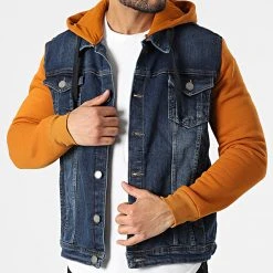 Promo 😉 Veste Jean Capuche 1944 Bleu Denim Orange de Classic Series 🧨