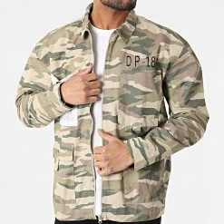 Budget ⌛ Chemise Manches Longues Zippée Camouflage Boxy Canvas Vert Kaki Beige de Classic Series 🎁