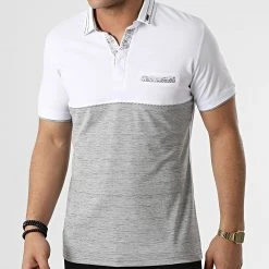 Bon marché ⌛ Polo Manches Courtes 20237 Gris Chiné Blanc de Classic Series 🛒