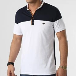 Tout neuf 🧨 Polo Manches Courtes 20179 Blanc Bleu Marine de Classic Series 🔔