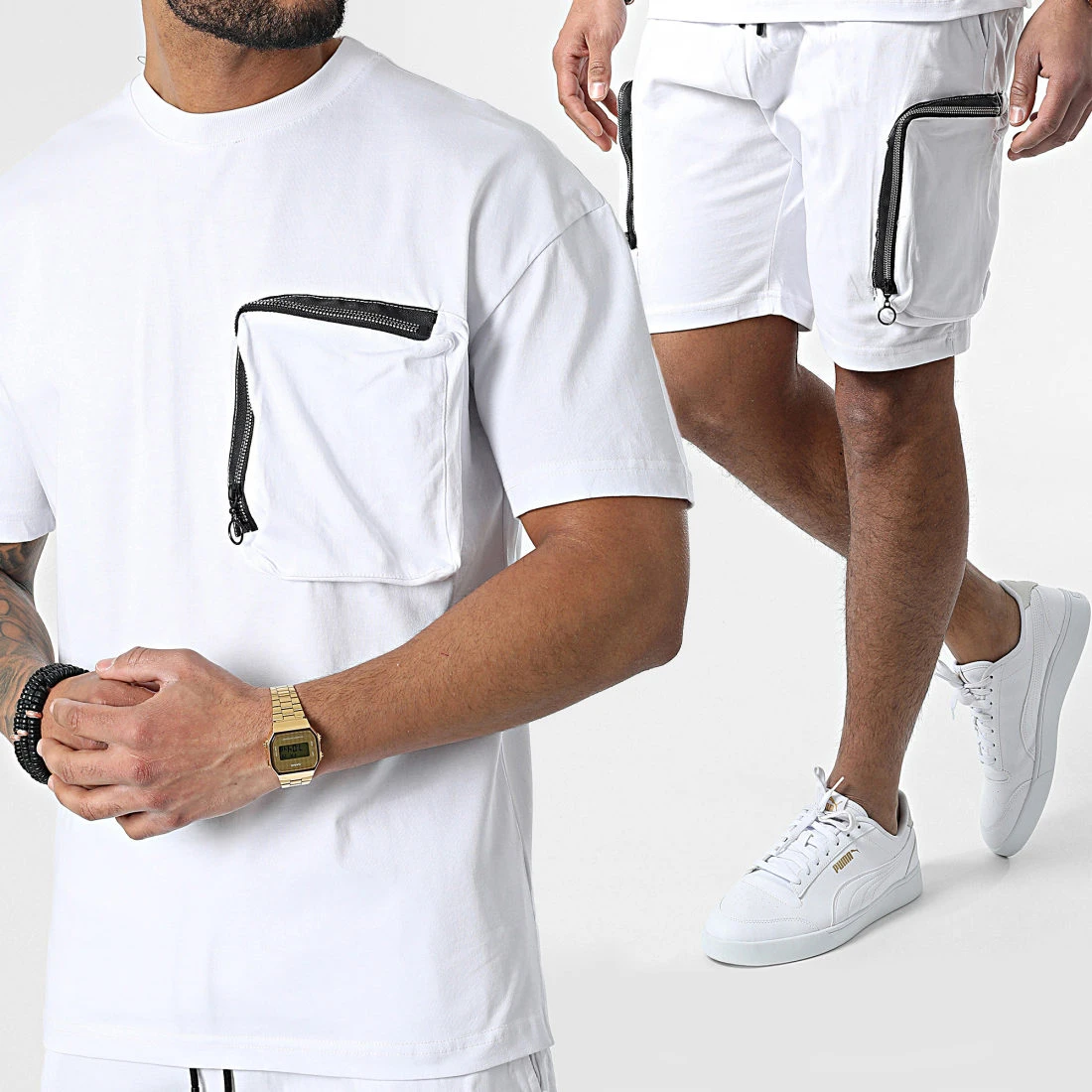 Meilleure affaire ✔️ Ensemble Tee 😉 Shirt A Poche Poitrine Et Short Jogging G22-632 Blanc de Classic Series 👍 3 Meilleure affaire ✔️ Ensemble Tee 😉 Shirt A Poche Poitrine Et Short Jogging G22-632 Blanc de Classic Series 👍