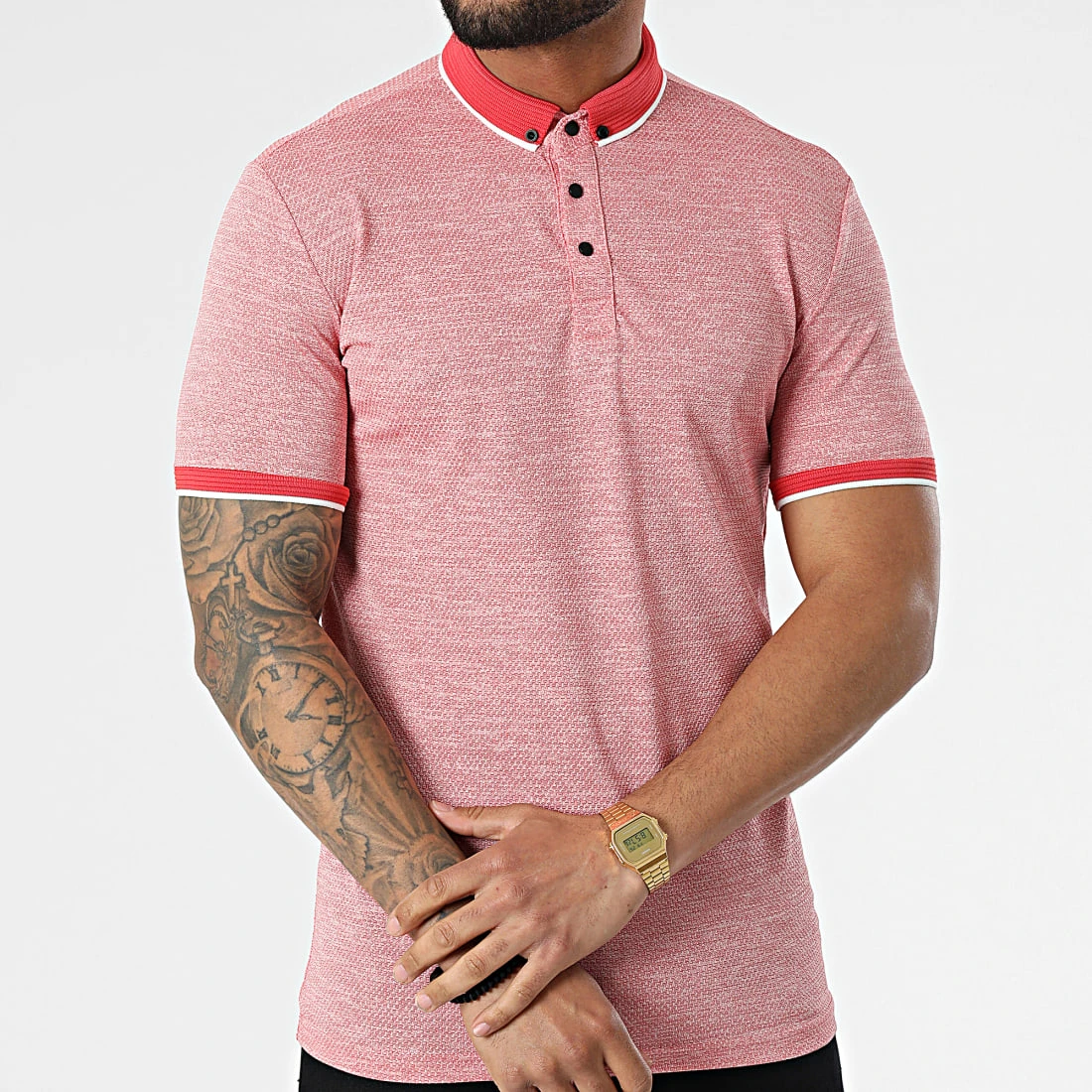 Tout neuf ✨ Polo A Manches Courtes 1713 Rouge Chiné de Classic Series ✨ 5 Tout neuf ✨ Polo A Manches Courtes 1713 Rouge Chiné de Classic Series ✨ – Image 3