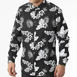 Acheter 🎁 Chemise Manches Longues Floral H63130 Noir Blanc de Classic Series ❤️