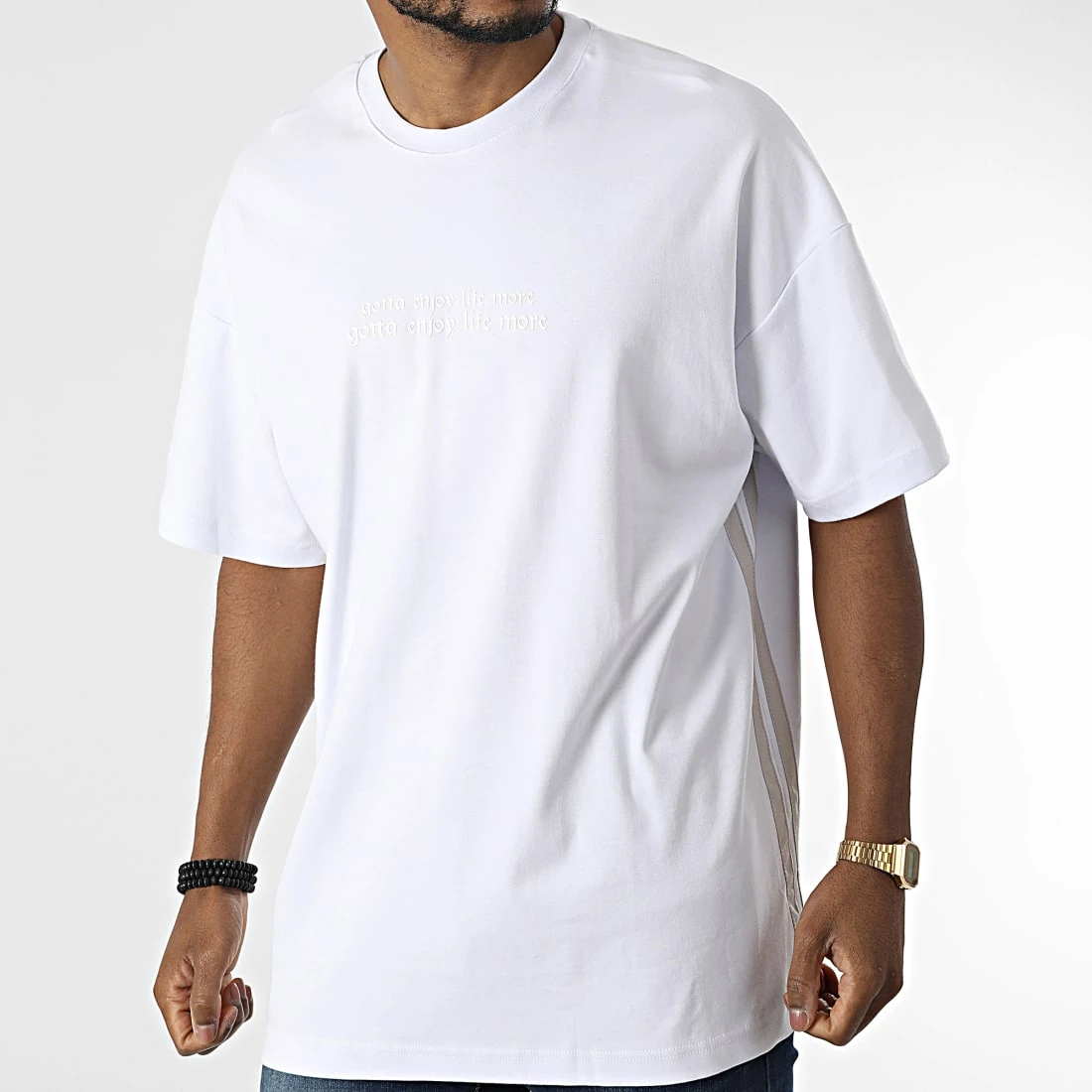 Bon marché 🛒 Tee Shirt Oversize Large A Bandes 22-Y148 Blanc de Classic Series 👍 3 Bon marché 🛒 Tee Shirt Oversize Large A Bandes 22-Y148 Blanc de Classic Series 👍