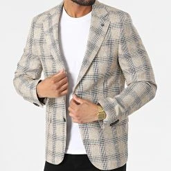 Nouveau 🤩 Veste Blazer A Carreaux 11587 Beige Chiné de Classic Series ⭐