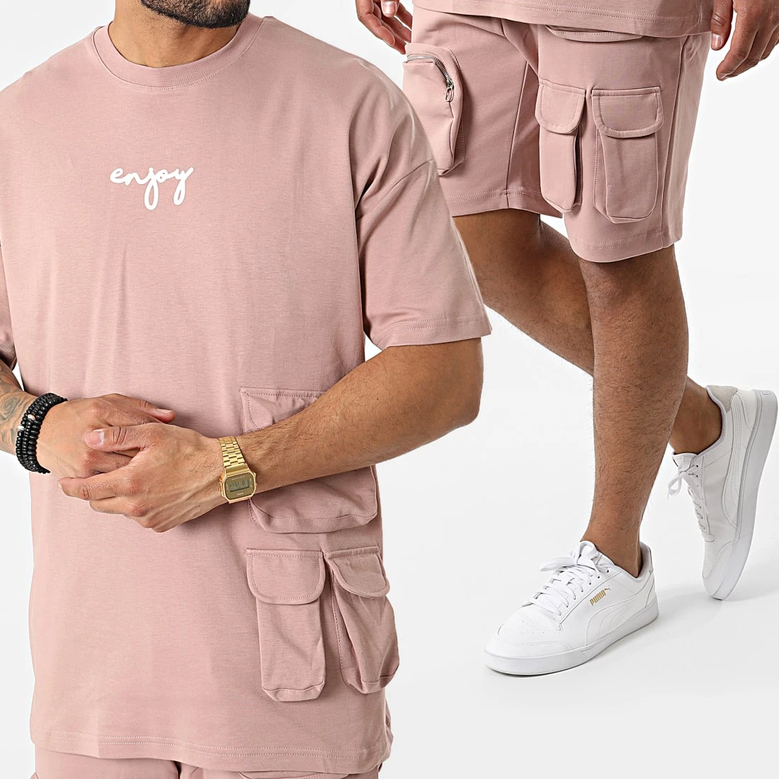 De gros 🔥 Ensemble Tee Shirt Oversize Short Jogging Y205UST Rose de Classic Series 🎁 3 De gros 🔥 Ensemble Tee Shirt Oversize Short Jogging Y205UST Rose de Classic Series 🎁