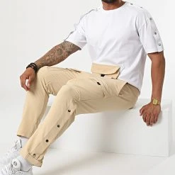 De gros ⌛ Ensemble Tee ❤️ Shirt Pantalon Cargo F22-907T Beige Blanc de Classic Series 🔥