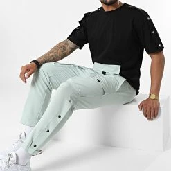 Vente flash 👍 Ensemble Tee Shirt Pantalon Cargo F22-907T Noir Vert Clair de Classic Series 🎉