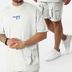 Offres ⌛ Ensemble Tee 🧨 Shirt Oversize Short Jogging Y205UST Gris de Classic Series 🤩