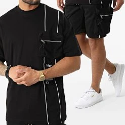 Grosses soldes 🤩 Ensemble Tee Shirt Oversize Short Jogging Y258UST Noir de Classic Series ⭐