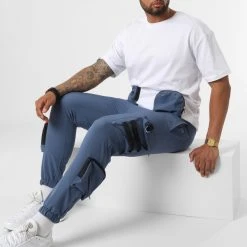 Nouveau ✨ Ensemble Tee 🥰 Shirt Poche Et Pantalon Jogging F22-910T Blanc Bleu de Classic Series ✔️