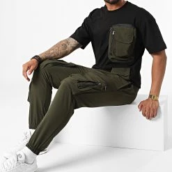 Tout neuf 😉 Ensemble Tee Shirt Poche Et Pantalon Jogging F22-908T Noir Vert Kaki de Classic Series ⌛