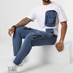 Coupon 🔥 Ensemble Tee 👍 Shirt Poche Et Pantalon Jogging F22-908T Blanc Bleu de Classic Series ⌛