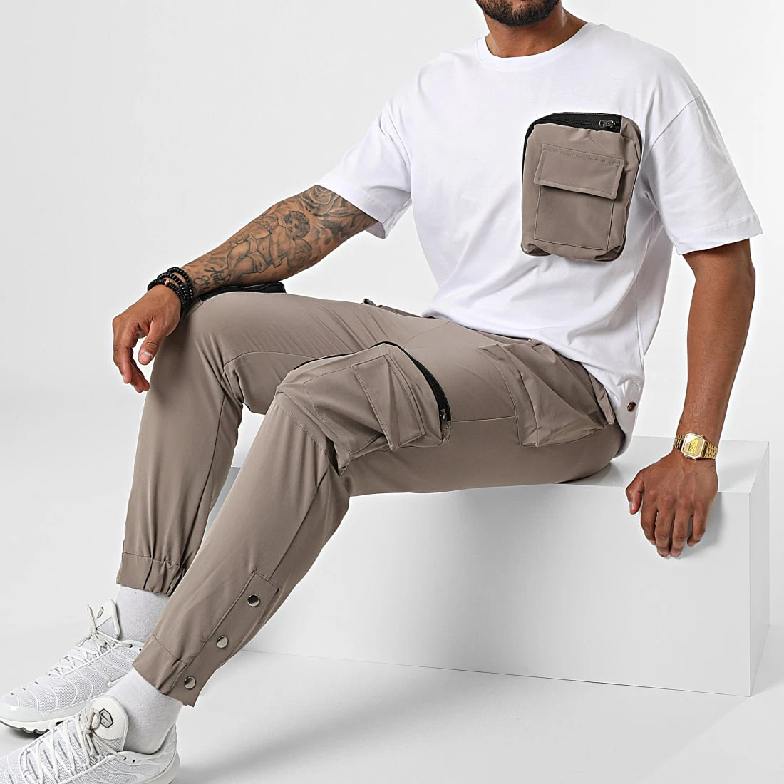 Top 10 👏 Ensemble Tee Shirt Poche Et Pantalon Jogging F22-909T Taupe Blanc de Classic Series ✔️ 3 Top 10 👏 Ensemble Tee Shirt Poche Et Pantalon Jogging F22-909T Taupe Blanc de Classic Series ✔️