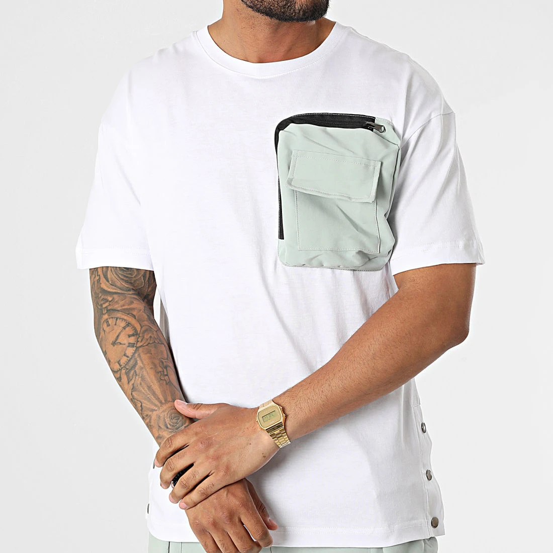 Vente flash 😉 Ensemble Tee Shirt Poche Et Pantalon Jogging F22-909T Blanc Turquoise de Classic Series 🎉 5 Vente flash 😉 Ensemble Tee Shirt Poche Et Pantalon Jogging F22-909T Blanc Turquoise de Classic Series 🎉 – Image 3