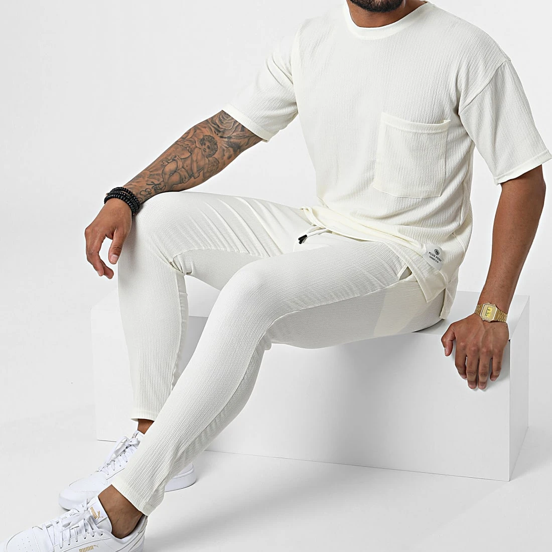 Sortie 👍 Ensemble Tee ⌛ Shirt Poche Et Pantalon Jogging PP017-PPE004 Blanc de Classic Series ❤️ 3 Sortie 👍 Ensemble Tee ⌛ Shirt Poche Et Pantalon Jogging PP017-PPE004 Blanc de Classic Series ❤️