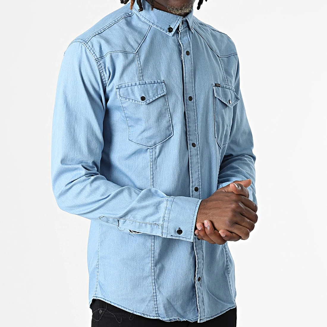 Meilleur prix ⭐ Chemise Jean Manches Longues Col Mao W-324 Bleu Denim Clair de Classic Series 👏 3 Meilleur prix ⭐ Chemise Jean Manches Longues Col Mao W-324 Bleu Denim Clair de Classic Series 👏