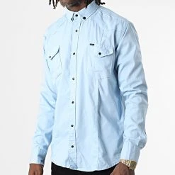 Grosses soldes 🧨 Chemise Manches Longues Col Mao W-324 Bleu Clair de Classic Series ❤️ -HautStyle Boutique classic series 325982 W 324 BLEU CIEL 20220701T150455 03