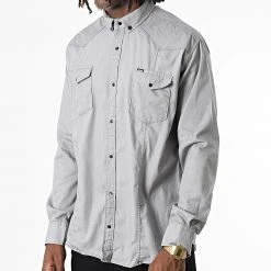 Vente flash 🔔 Chemise Manches Longues Col Mao W-324 Gris de Classic Series 💯