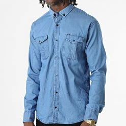 Grosses soldes ⌛ Chemise Jean Manches Longues W-323 Bleu Denim Clair de Classic Series 😍 -HautStyle Boutique classic series 326058 W 323 BLUE JEANS CLAIR 20220701T150532 03