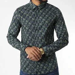 Meilleure vente ❤️ Chemise Manches Longues 7712 Bleu Marine Vert Floral de Classic Series ✨ -HautStyle Boutique classic series 328432 7712SOS BLUE 20220720T152117 03