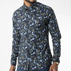Offres 🛒 Chemise Manches Longues 7711 Bleu Marine Floral de Classic Series 😉
