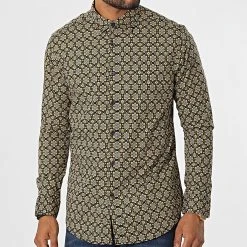 De gros 🤩 Chemise Manches Longues 7716 Noir Jaune de Classic Series 💯