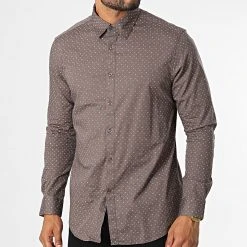 Sortie ❤️ Chemise Manches Longues 7717 Marron de Classic Series 🧨