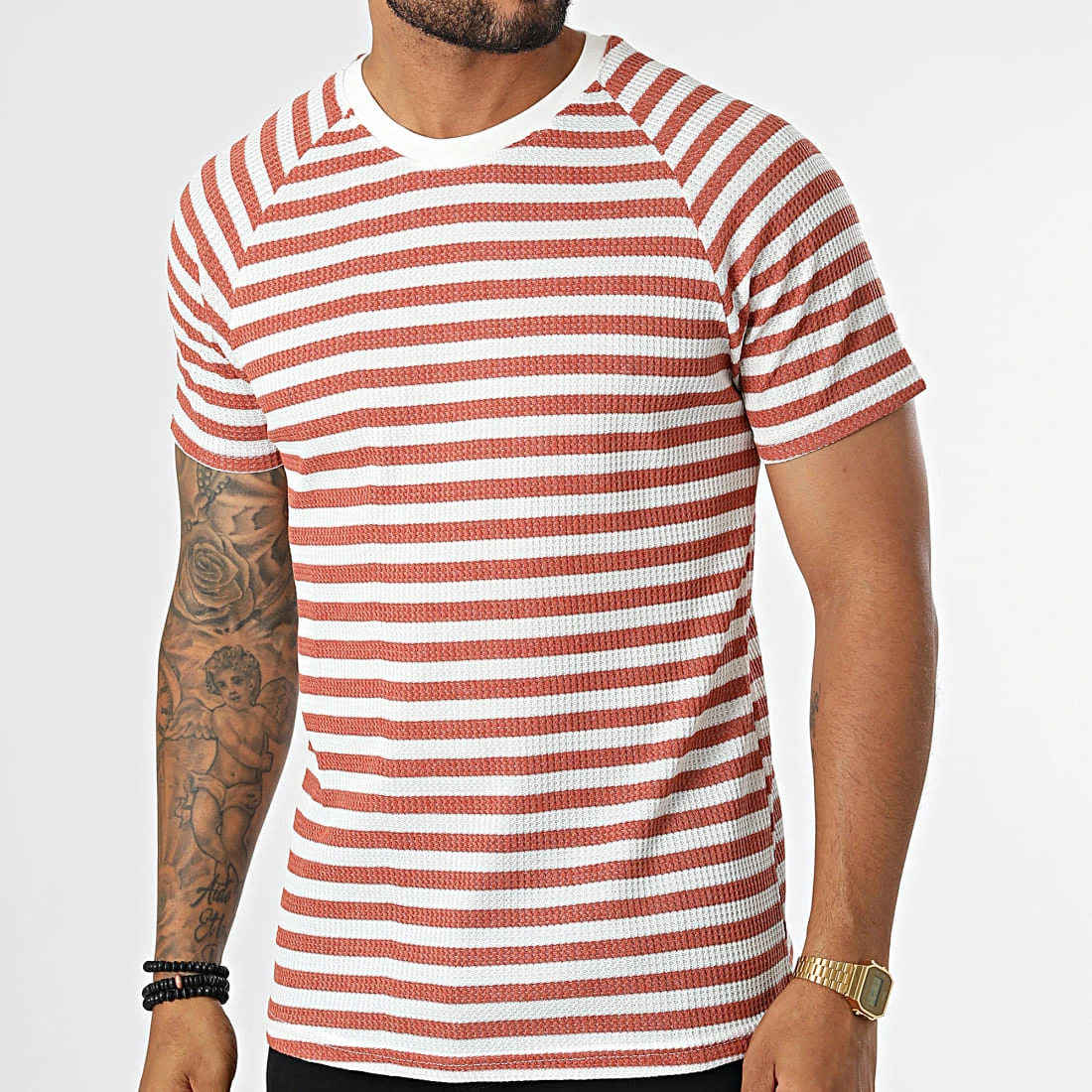 Budget ⌛ Tee Shirt A Rayures LM283 Rouge Brique Blanc de Classic Series 😀 3 Budget ⌛ Tee Shirt A Rayures LM283 Rouge Brique Blanc de Classic Series 😀