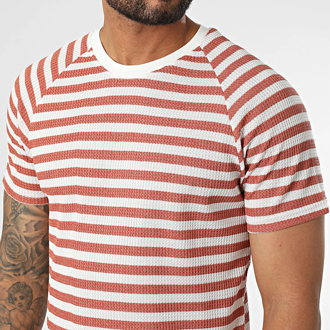 Budget ⌛ Tee Shirt A Rayures LM283 Rouge Brique Blanc de Classic Series 😀 4 Budget ⌛ Tee Shirt A Rayures LM283 Rouge Brique Blanc de Classic Series 😀 – Image 2
