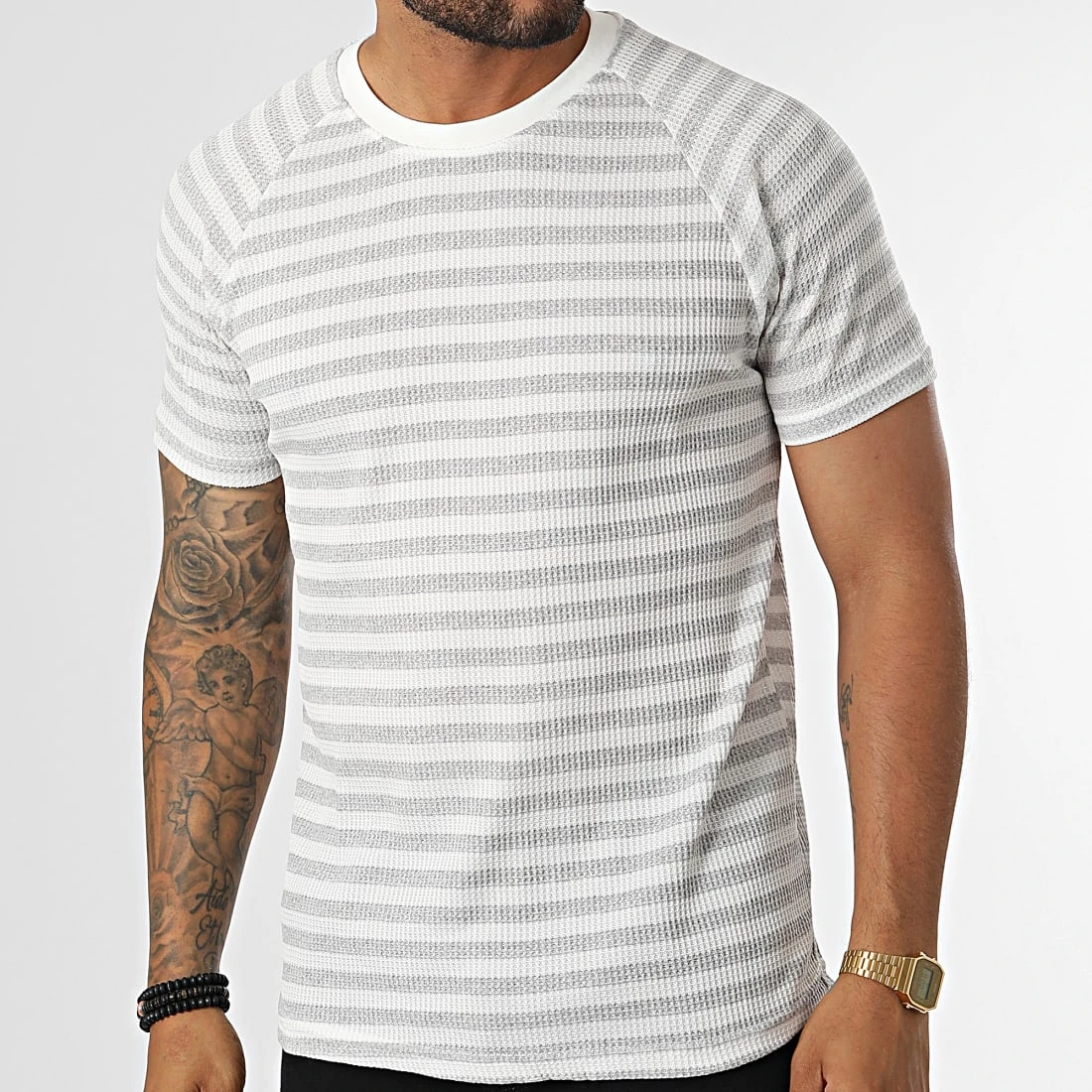 Grosses soldes ✨ Tee 🥰 Shirt A Rayures LM283 Gris Blanc de Classic Series 😀 3 Grosses soldes ✨ Tee 🥰 Shirt A Rayures LM283 Gris Blanc de Classic Series 😀