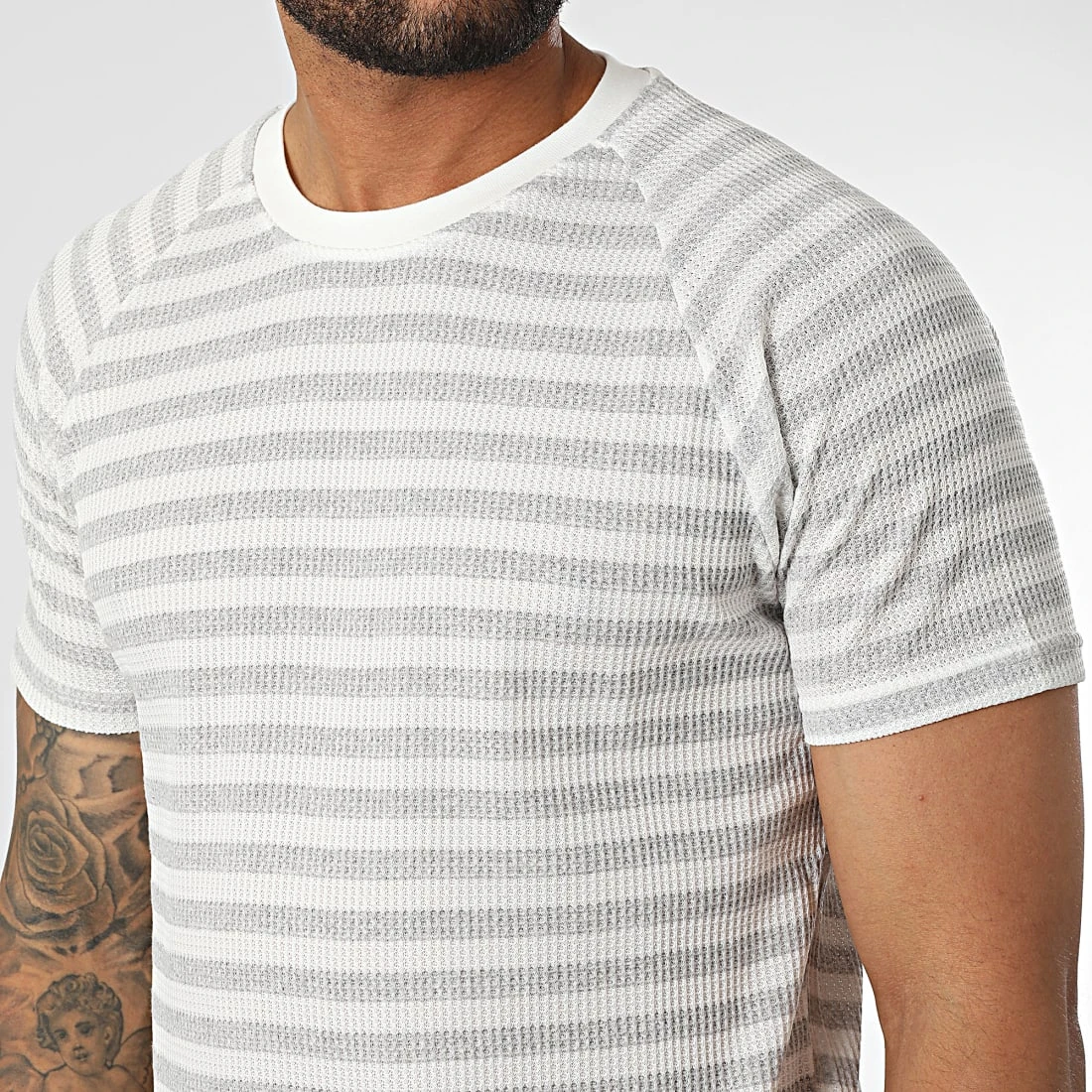 Grosses soldes ✨ Tee 🥰 Shirt A Rayures LM283 Gris Blanc de Classic Series 😀 4 Grosses soldes ✨ Tee 🥰 Shirt A Rayures LM283 Gris Blanc de Classic Series 😀 – Image 2